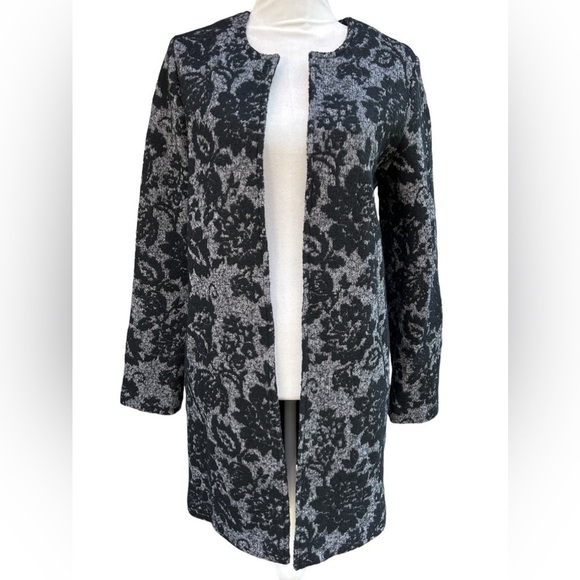 Cynthia Rowley Wool Blend Floral Jacquard Topper Jacket Coat‎ Black Gray - Picture 1 of 5